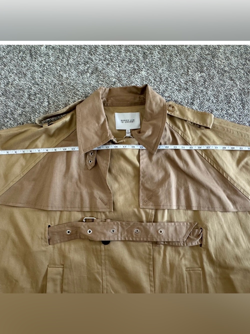10 Crosby Derek Lam color blocked tan Jacket cape style trench two tone khaki - Picture 7 of 7